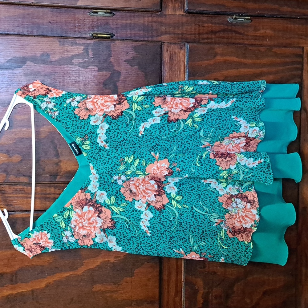 Torrid size 3 blouse with green layer and top layer of multicolored florals